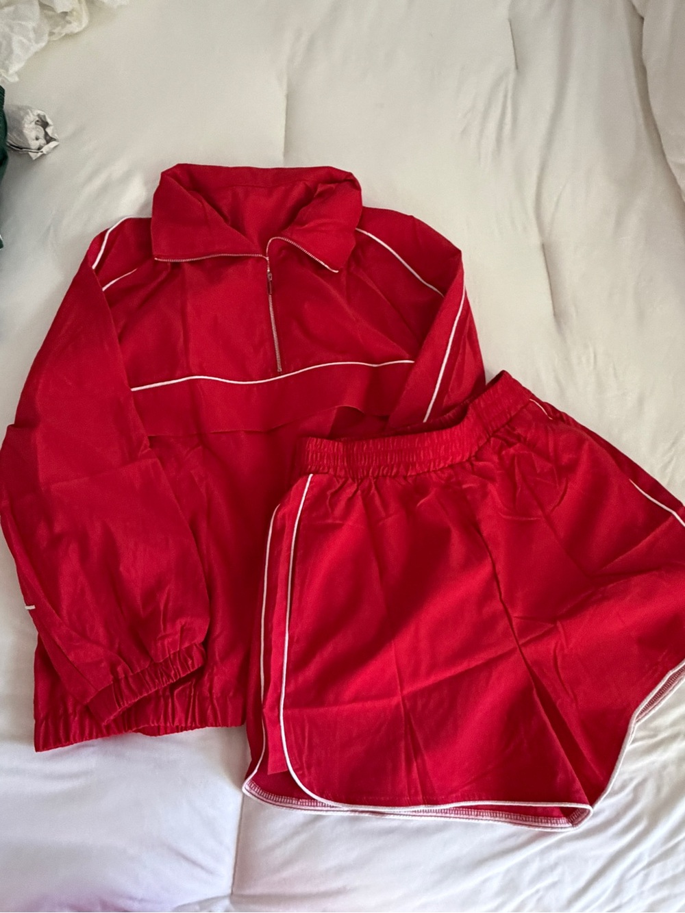 Red Kids Pajama Set with White Piping